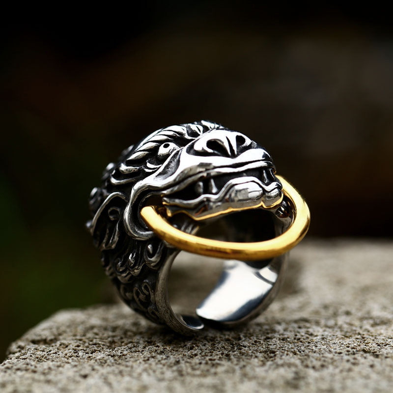 Exaggerated Beast Head Titanium Steel Men's Ring - Retro Hip-Hop Style Wholesale Jewelry