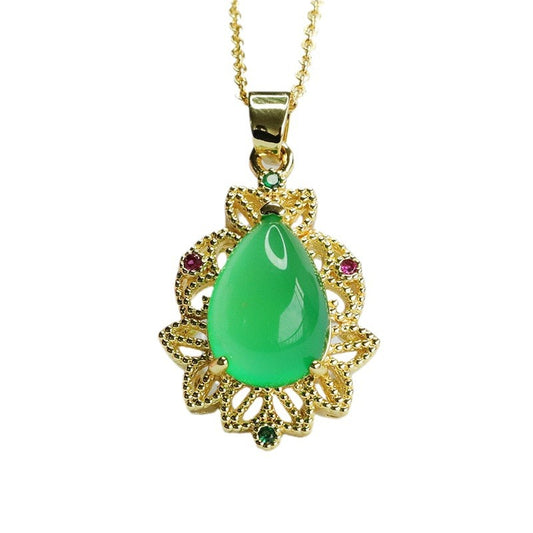 China-Chic Ice Emperor Green Chalcedony Sterling Silver Pendant