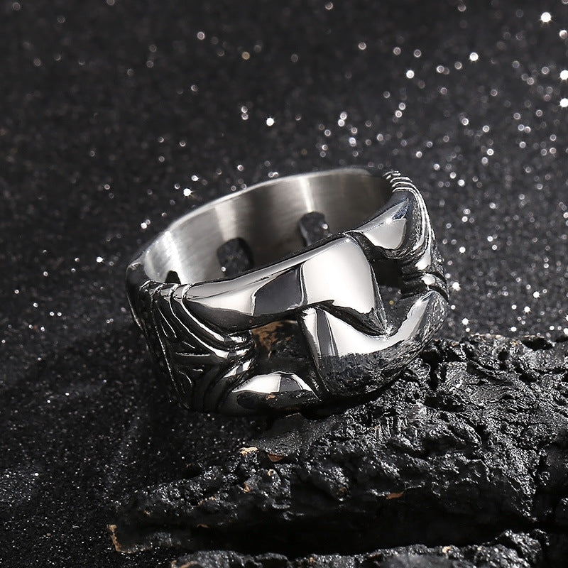 Vintage-Inspired Hollow Portrait Ring for Men - Trendy Titanium Steel Chain Design