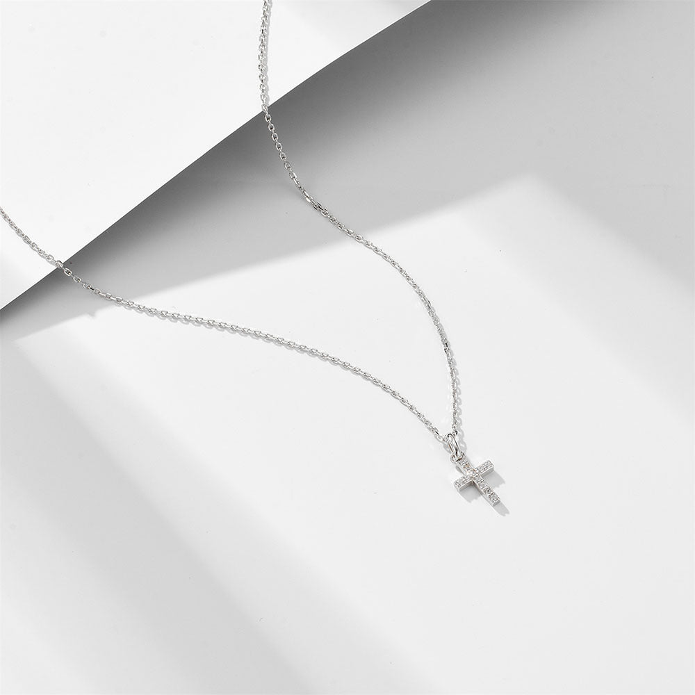 Zircon Cross Pendant Silver Necklace