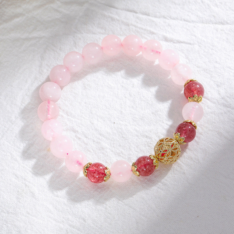 Strawberry Crystal Sterling Silver Bracelet with Peach Hollow Ball design