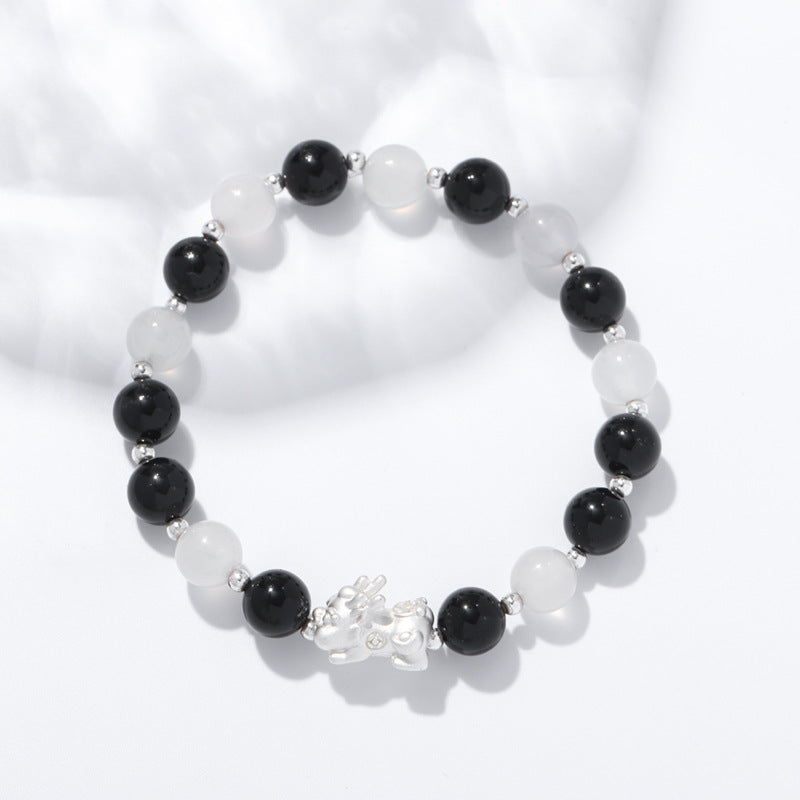 Chinese Style Handmade Obsidian Bracelet with Sterling Silver Pixiu Beads – Fortune's Favor