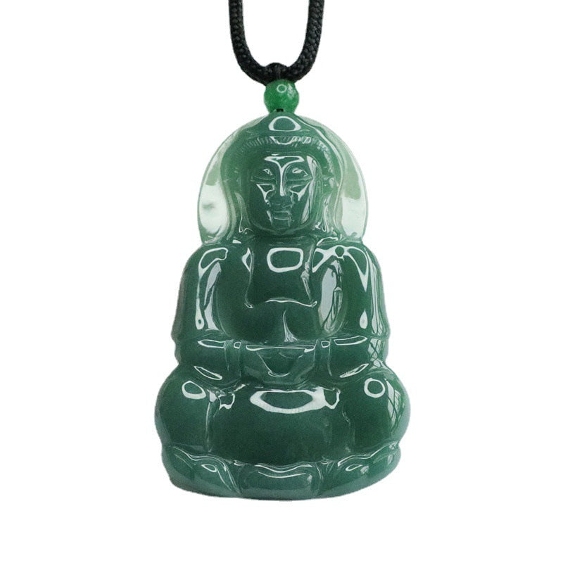 Elegant Green Jade Guanyin Pendant Crafted in Sterling Silver