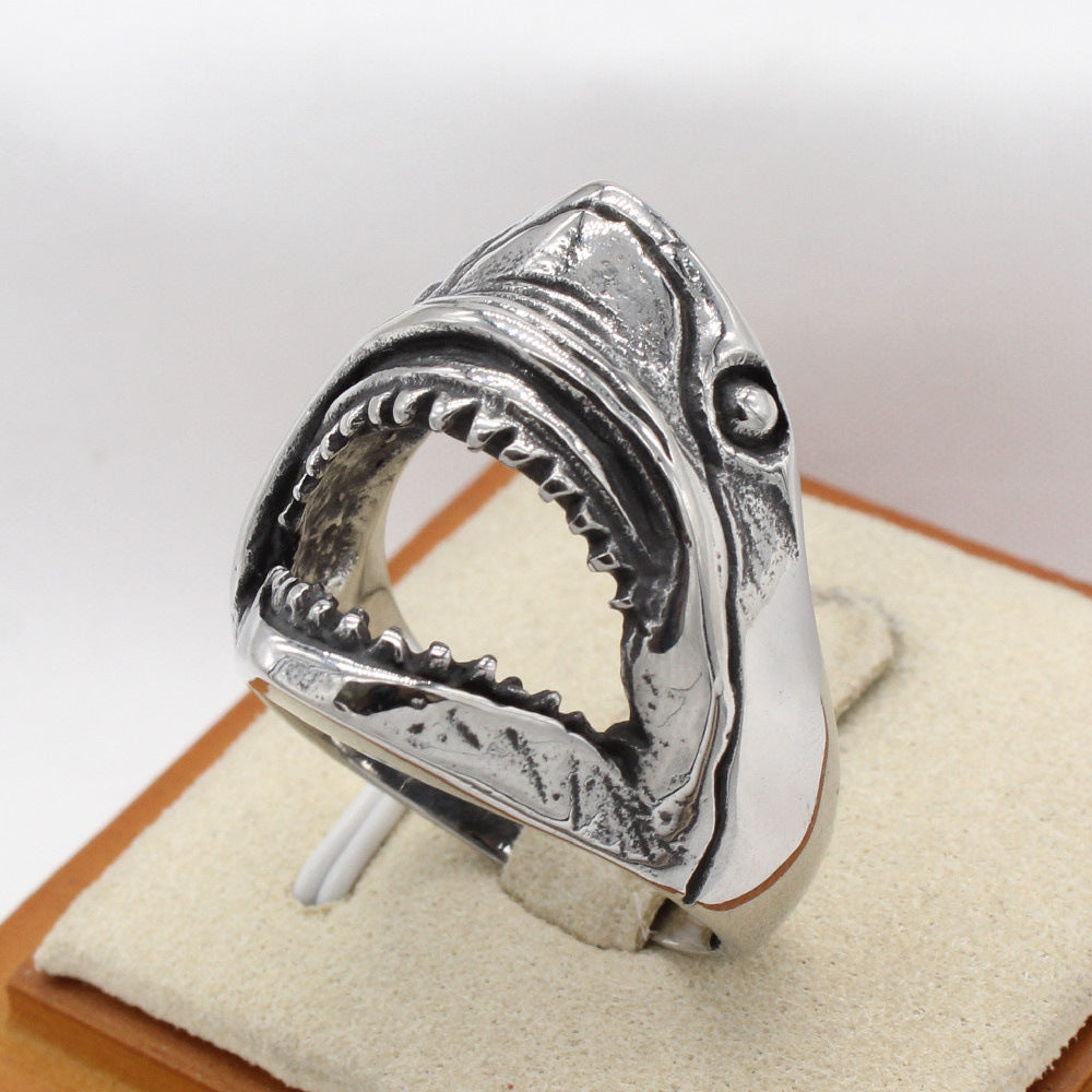 Open Mouthed Shark Titanium Steel Ring for Men