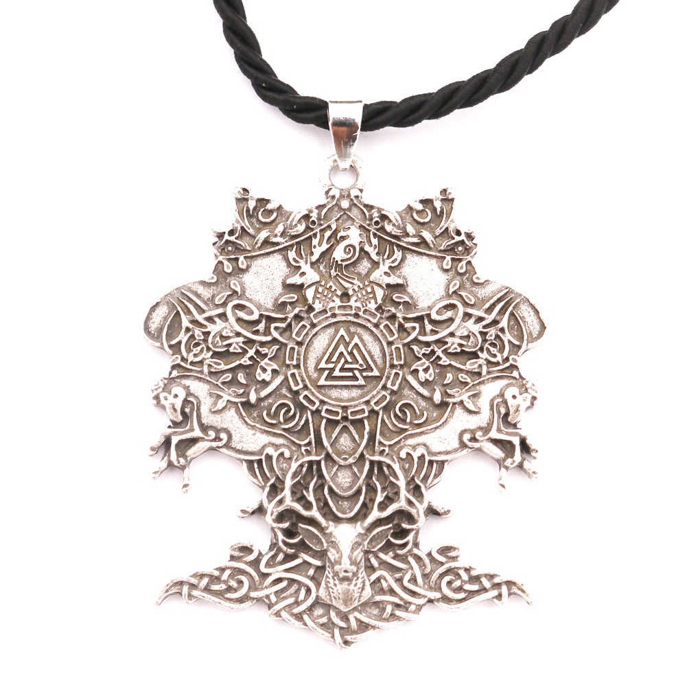 Valknut Talisman Necklace with Viking Deer and Horse Pendants