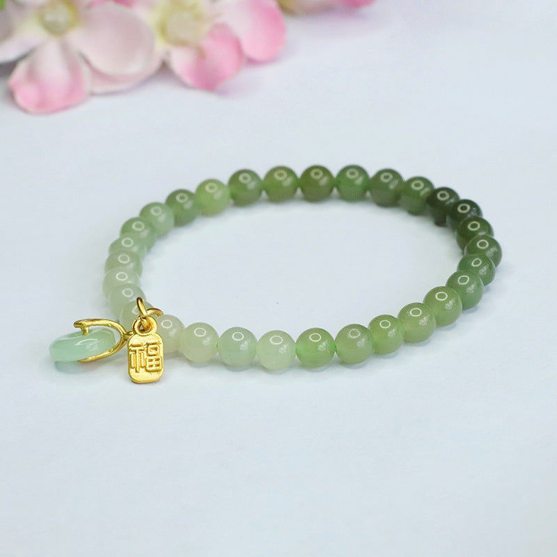 Fortune's Favor Sterling Silver Bracelet with Natural Hetian Jade Gradient