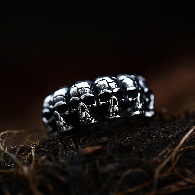 Punk-Inspired Retro Stainless Steel Skull Ring for Men - Hip-Hop Style Titanium Steel Jewelry in Bulk