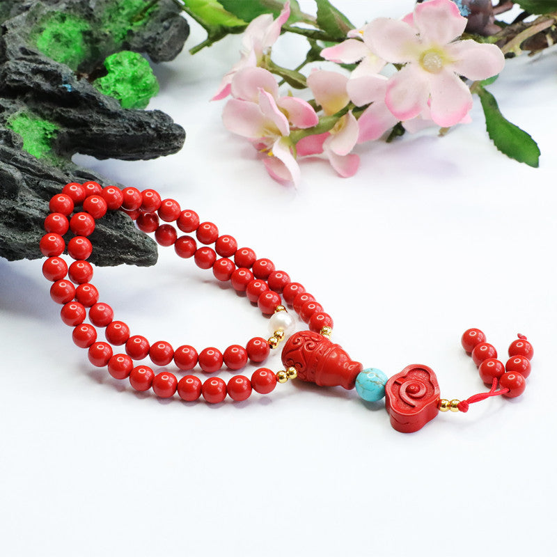 Auspicious Cloud Double Circle Bracelet with Red Sand and Cinnabar Stone