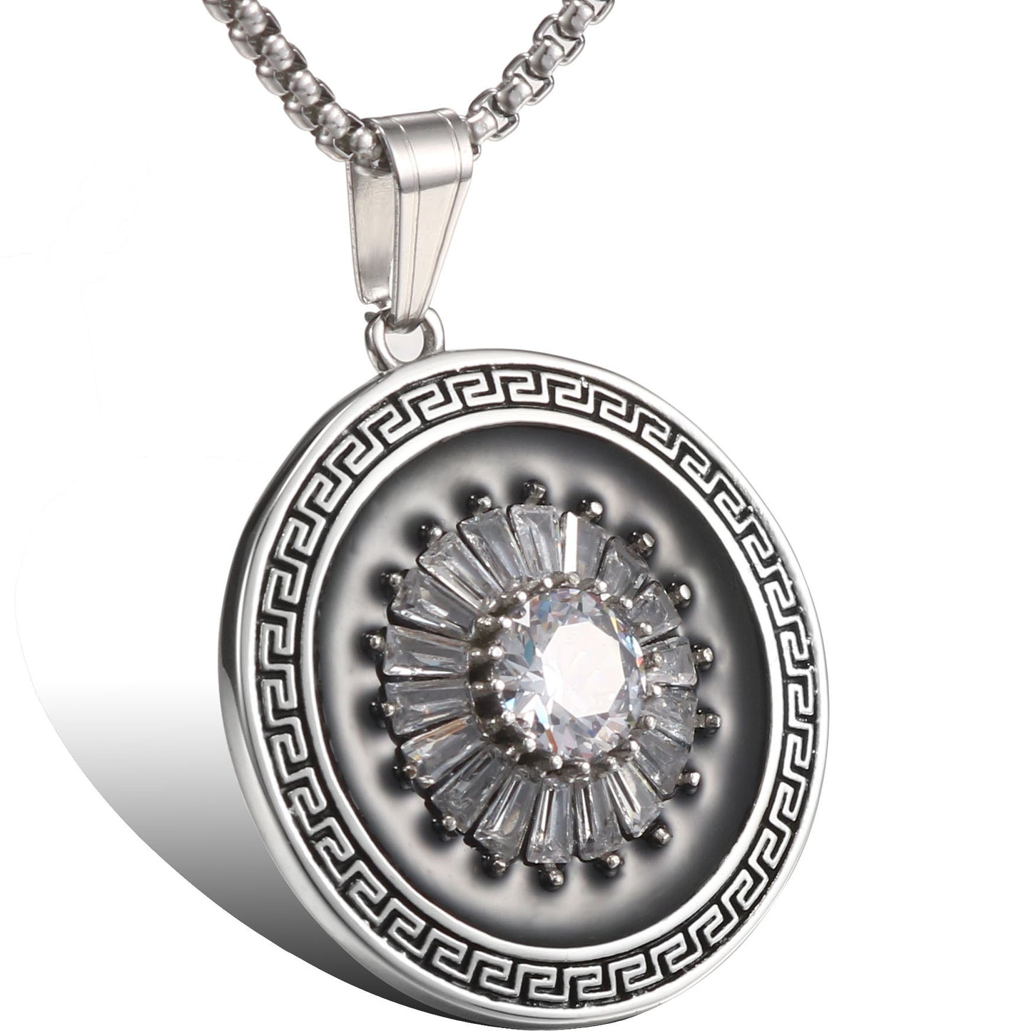 Personalized Retro Titanium Steel Pendant with Zircon-Studded Totem Design for Men