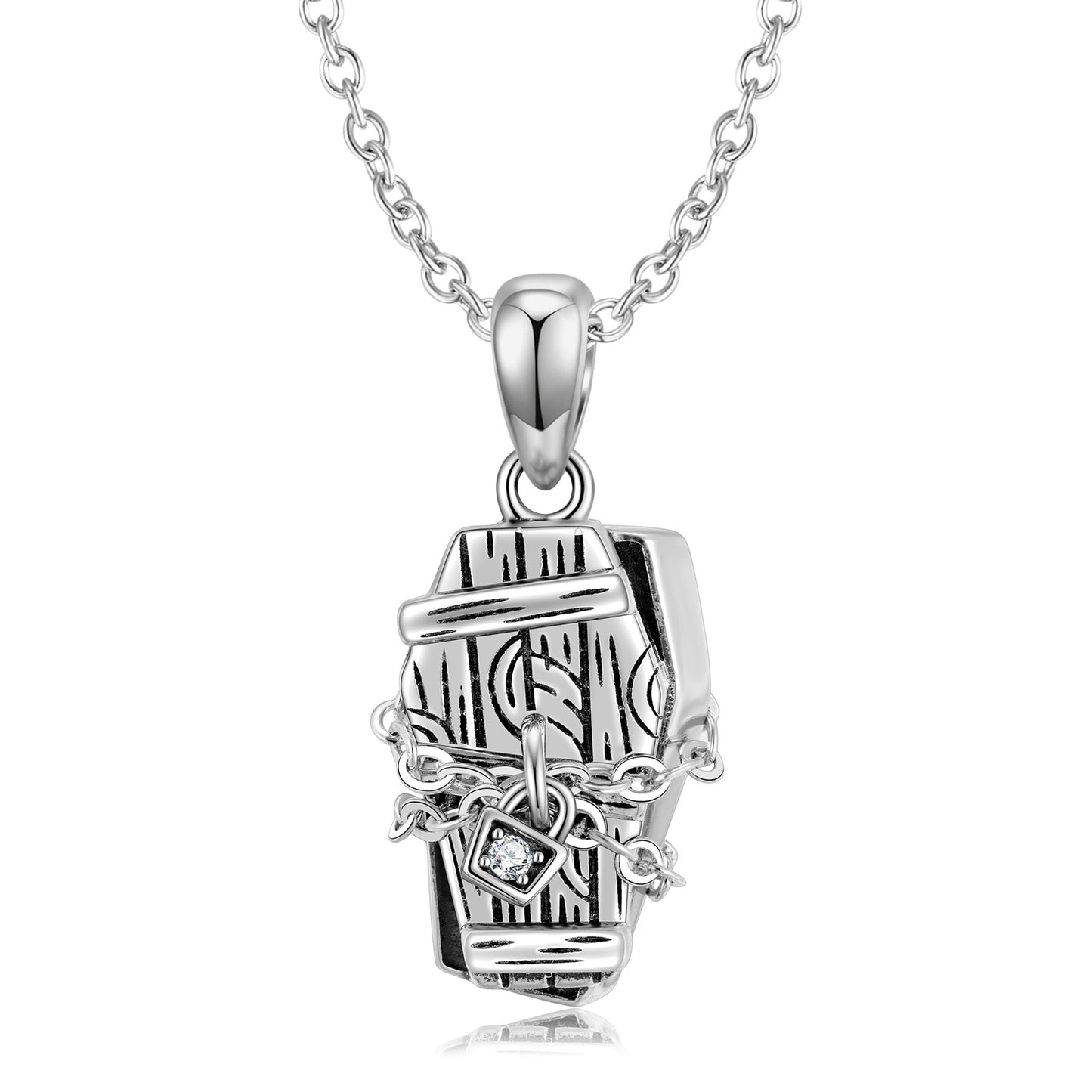 Halloween Locked Coffin Pendant Silver Necklace