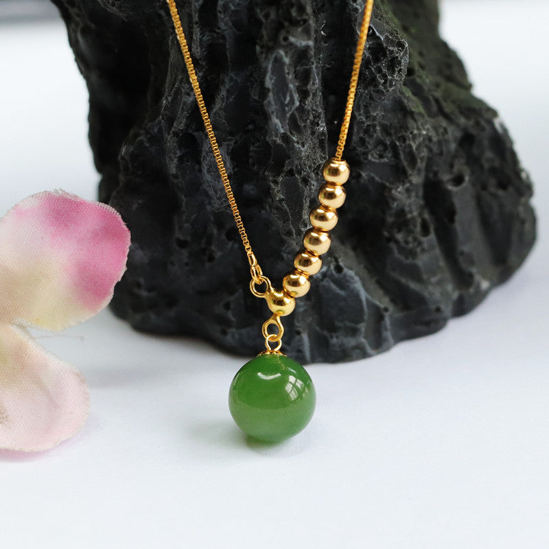 Jade Pendant and Jasper Bead Necklace with Sterling Silver