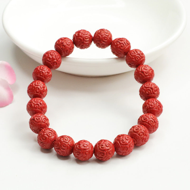 Red Sand and Cinnabar Stone Sterling Silver Bracelet