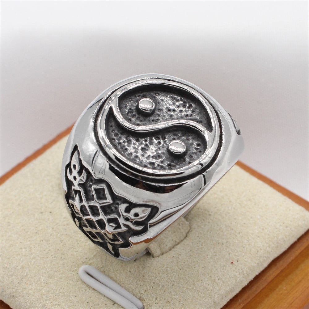 Everyday Genie Retro Yin and Yang Tai Chi Men's Titanium Ring