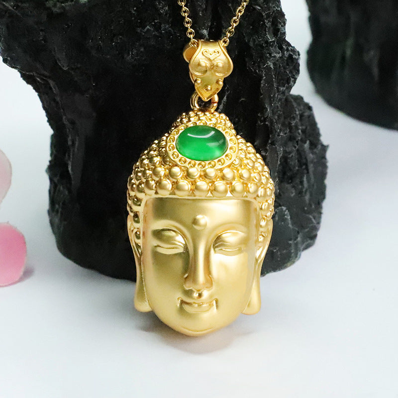 Oval Natural Green Chalcedony Buddha Head Pendant