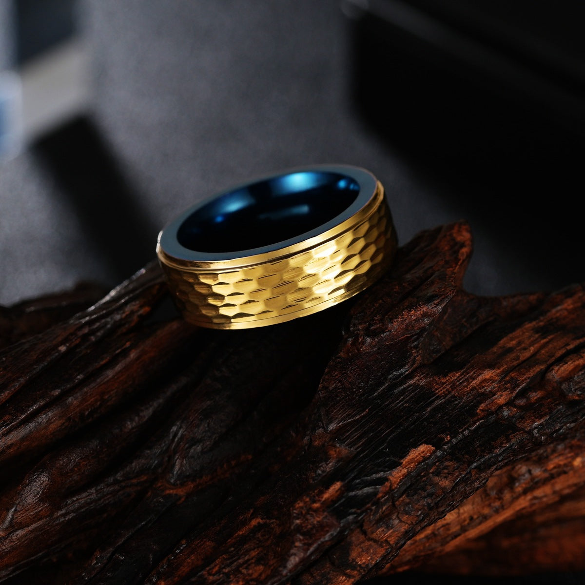 Blue Gold Tungsten Steel Ring for Stylish Men