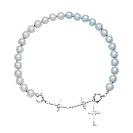 Neutral Style Reflective Cat Eye Beads Cross Necklace with Zircon Inlays