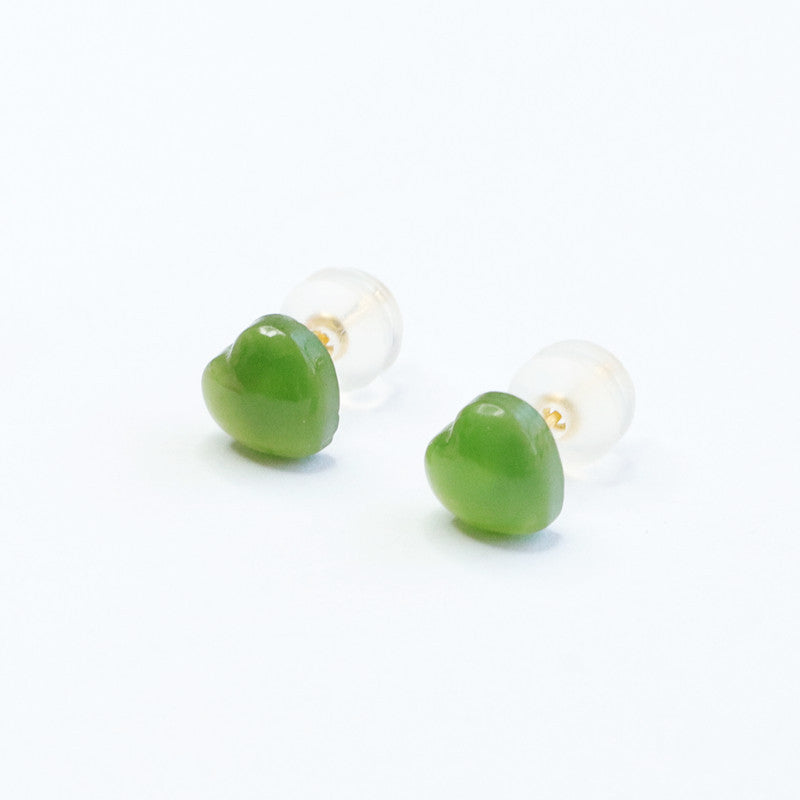 Green Jade Love Earrings with Sterling Silver Needles