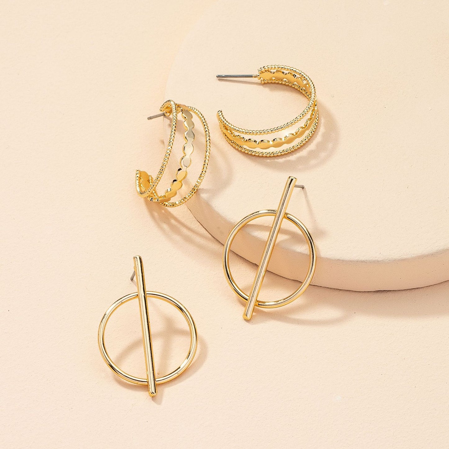 Irregular Metal Geometric Earrings Set - Vienna Verve Collection