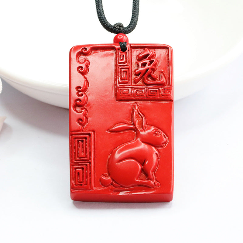 Cinnabar Rabbit Zodiac Sterling Silver Pendant