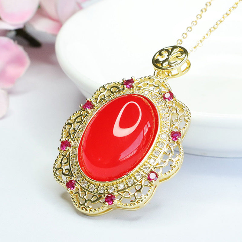 Pigeon Egg Blood Red Agate Luxurious Zircon Pendant