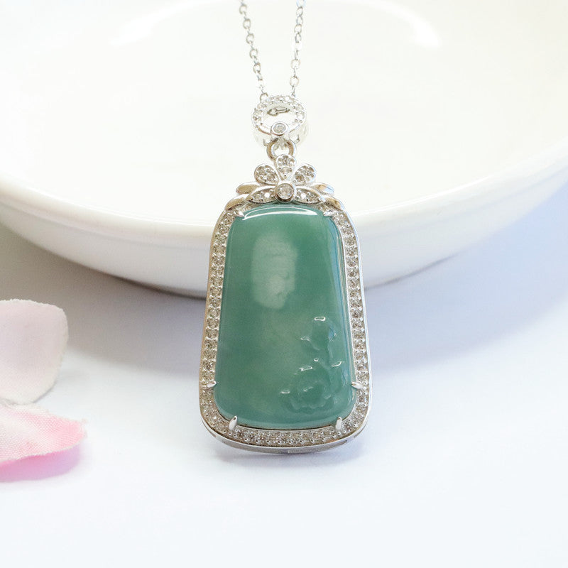 Buddha Carved Lotus Jade Pendant Necklace with Zircon