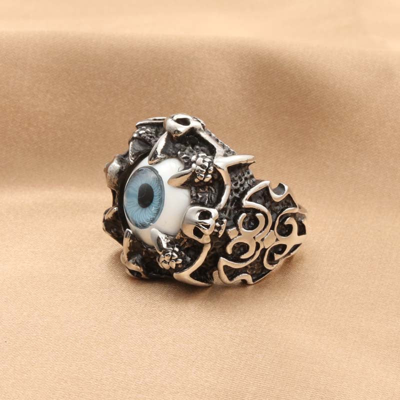 Titanium Steel Devil's Eye Ring for Men - Retro Claw Design Jewelry