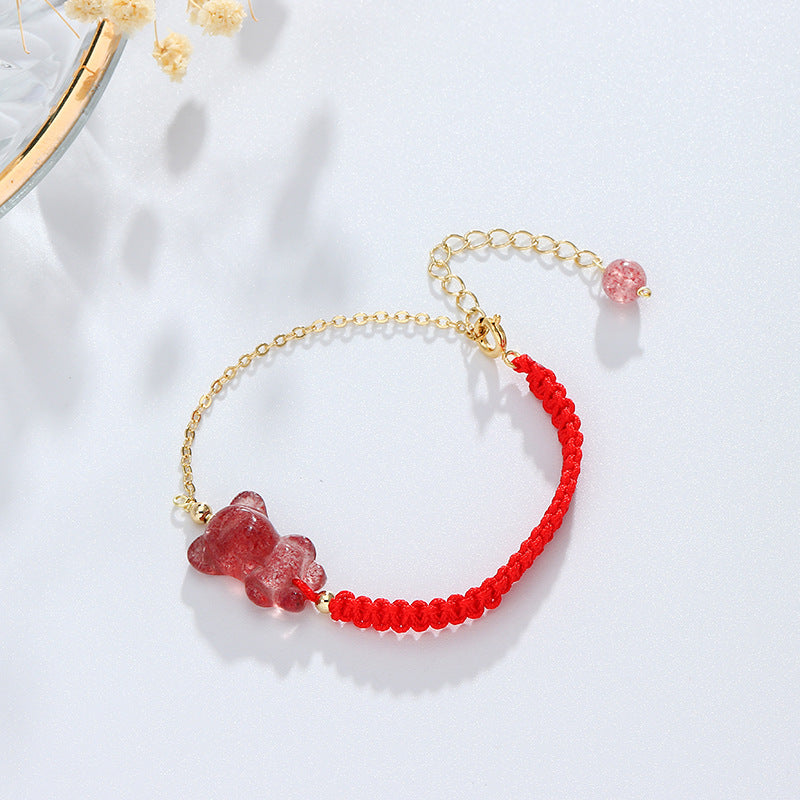 Crystal Fortune Bracelet with Sterling Silver Bear and Strawberry Design