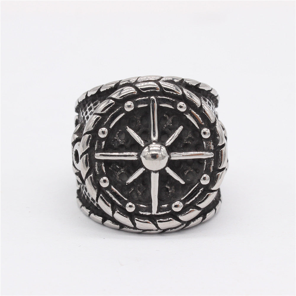 Vintage Pirate Anchor Rudder Men's Titanium Steel Ring