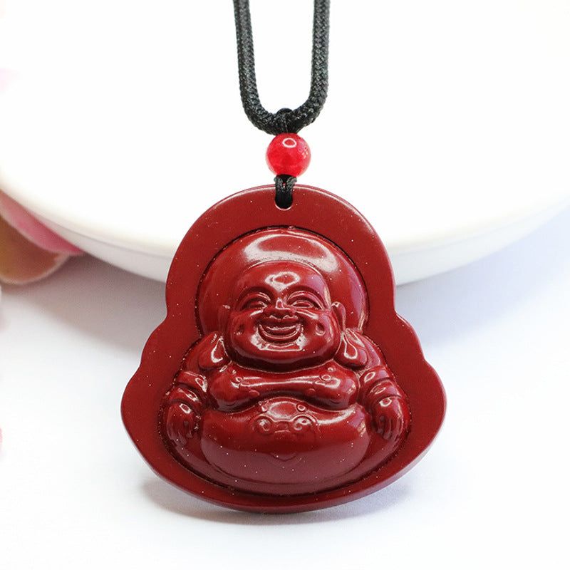 Vermilion Sand Buddha Pendant with Cinnabar Stone and Gold Accents