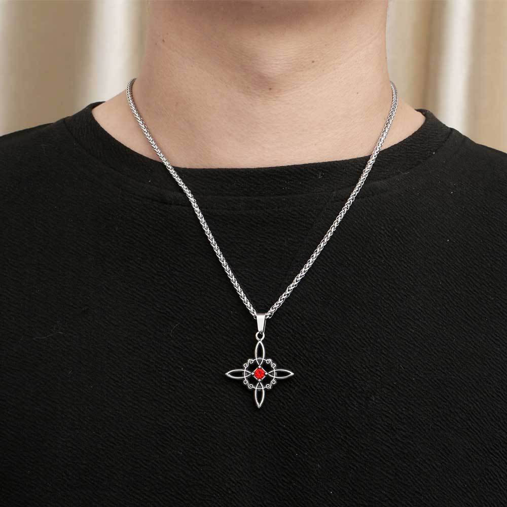 Elegant Unisex Titanium Steel Necklace with Red Zircon Chinese Knot Pendant