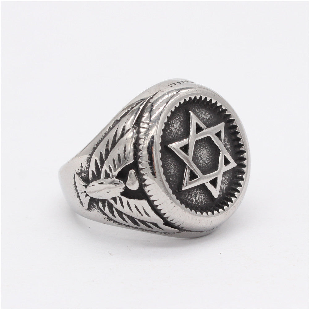 Personalized Retro Six Star Eagle Titanium Steel Ring for Men