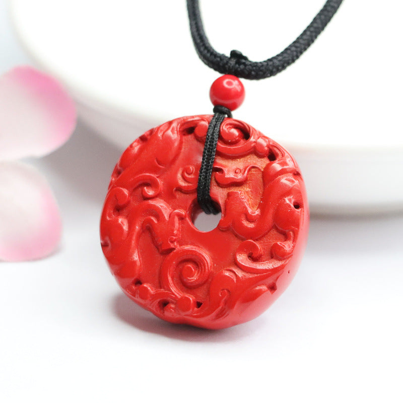 Cinnabar Double-sided Carved Ancient Dragon Safety Buckle Pendant