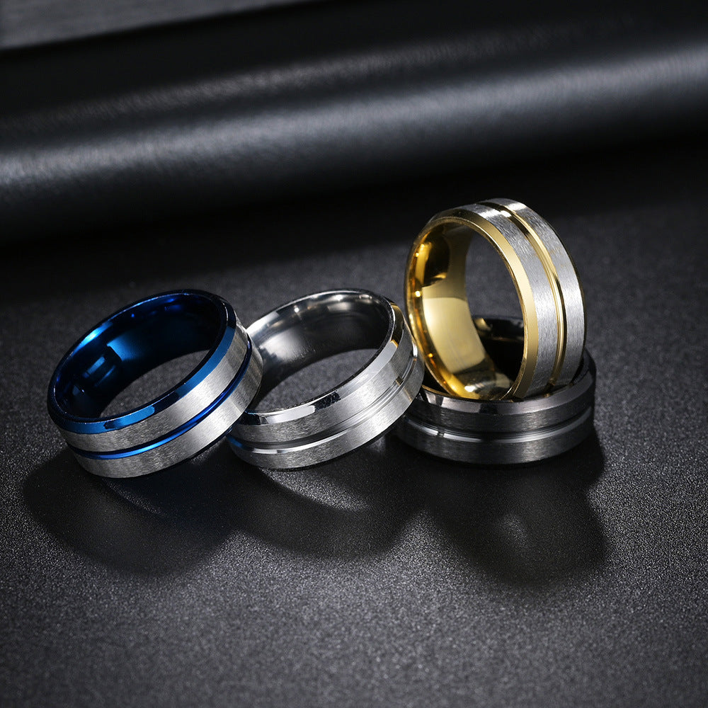 Multi-Color Titanium Steel Men's Ring - European Style Hand Jewelry