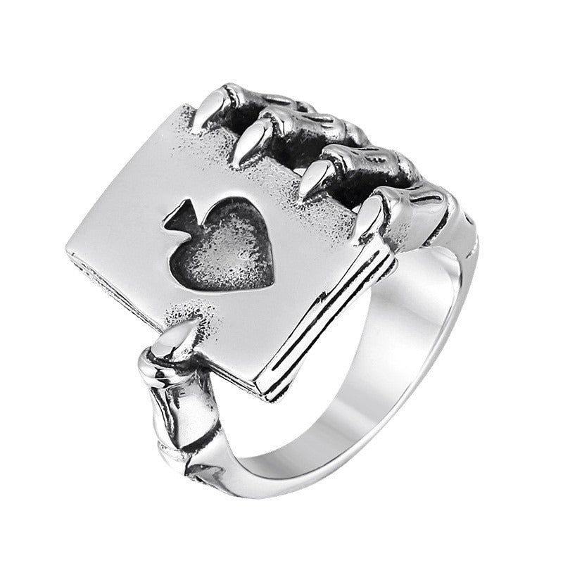 Titanium Steel Men's Ring - European and American Wholesale Jewelry, Gambling God's Hand Bone Design, New Collection for Men