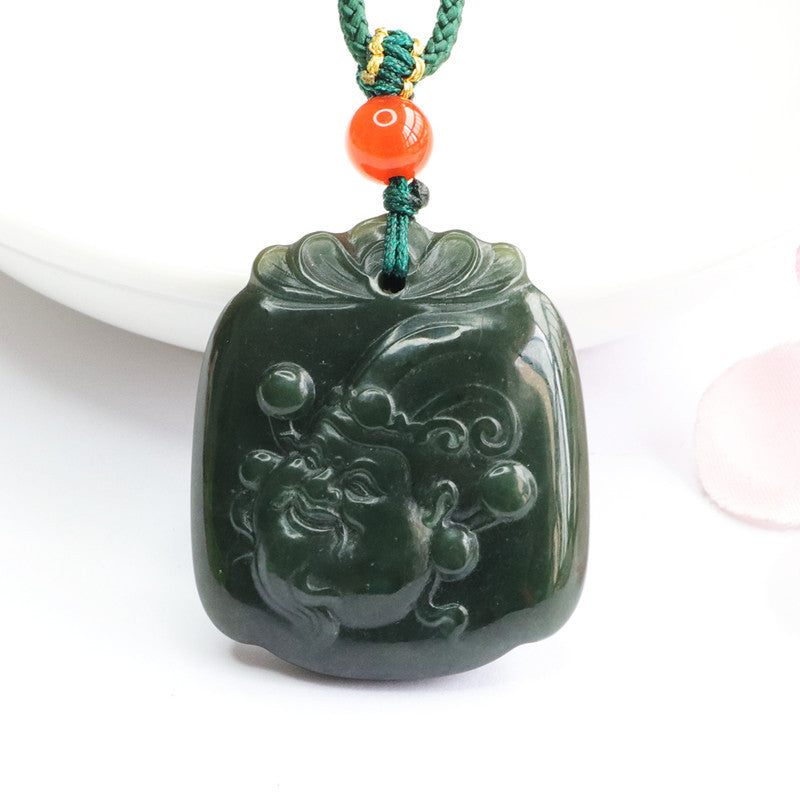 Jewelry Necklace with Hetian Jade God of Wealth Pendant