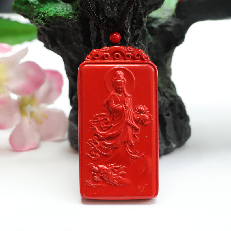 Guanyin Dragon Pendant with Cinnabar Stone Embellishment