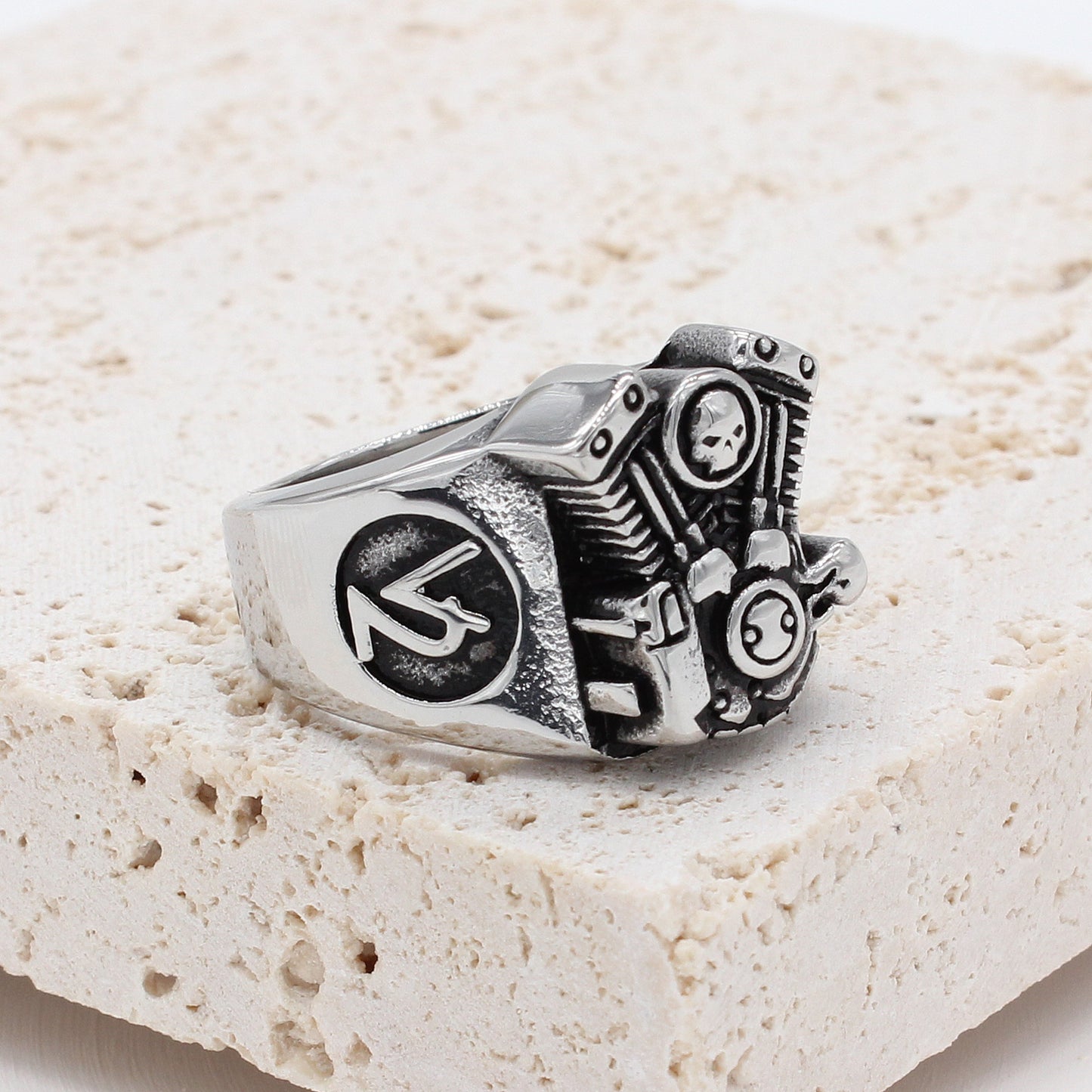 Retro Motorcycle Engine Men's Titanium Ring By Planderful Collection