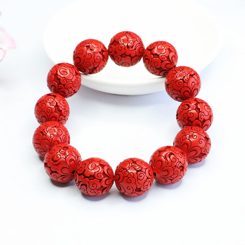 Red Sand Auspicious Clouds Sterling Silver Bracelet with Cinnabar Stone