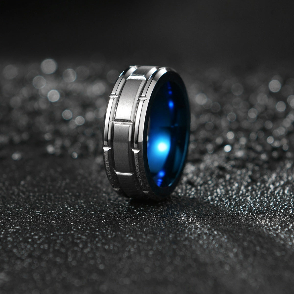 Wholesale Men's Tungsten Steel Rings with Blue and Steel Embroidery - Premium Amazon Collection