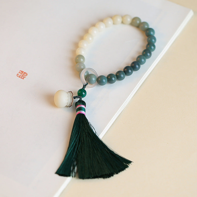 Fortune's Favor Sterling Silver Jade Bracelet with Soft Tassel Art Play