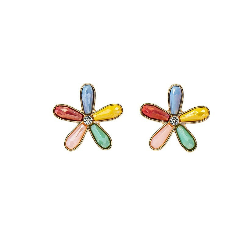 Colorful Vienna Verve Metal Flower Earrings - Elegant Design and Lightweight