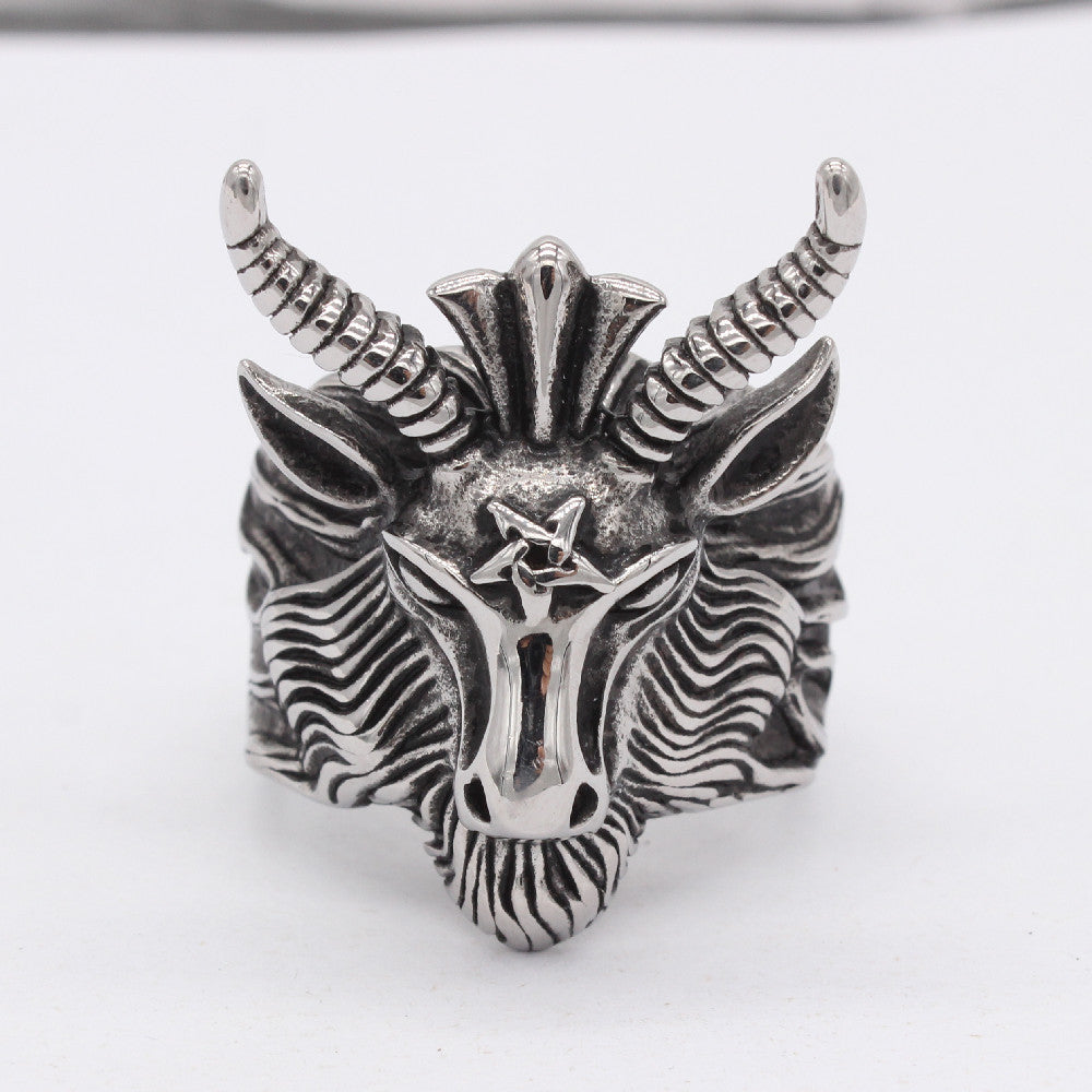 Vintage Christmas Deer Head Titanium Steel Ring for Men