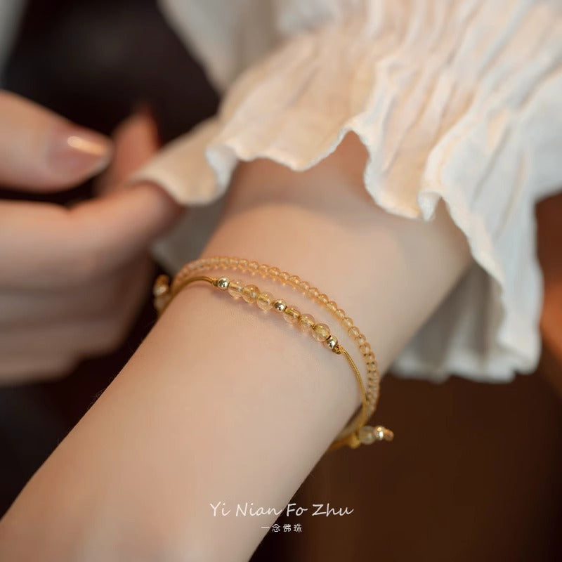 Lucky Gold Bead Natural Stone Bracelet with 14k Gold Plating