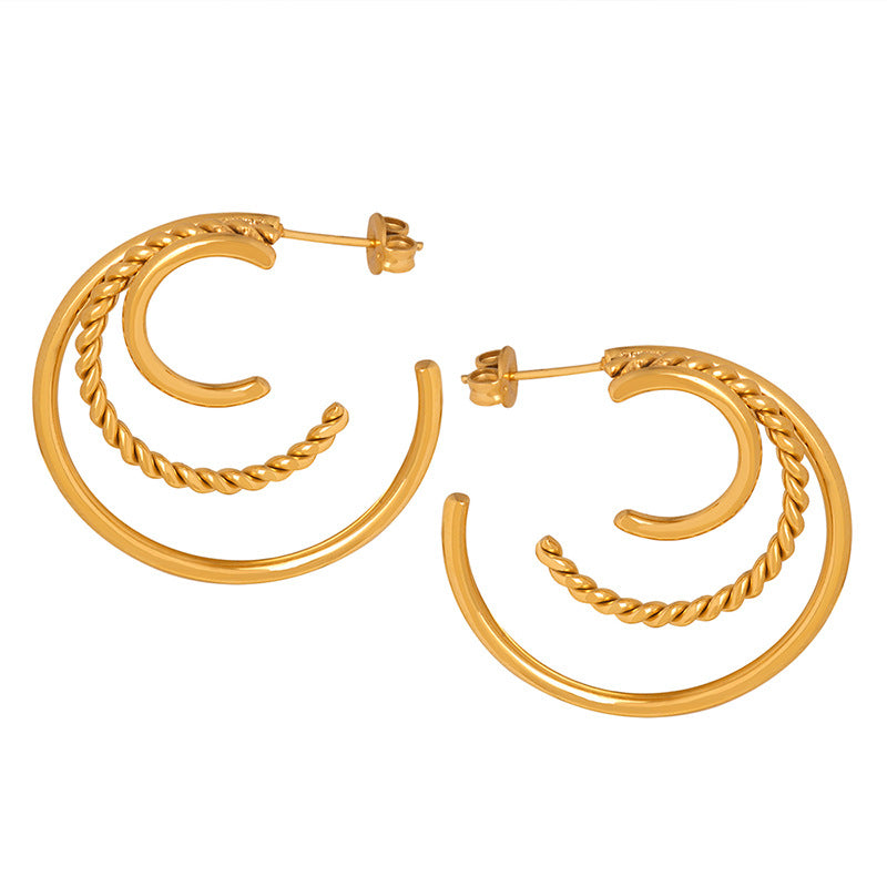 Gilded Joker C-shaped Celebrity Earrings for Women - Titanium Plated with 18K Gold