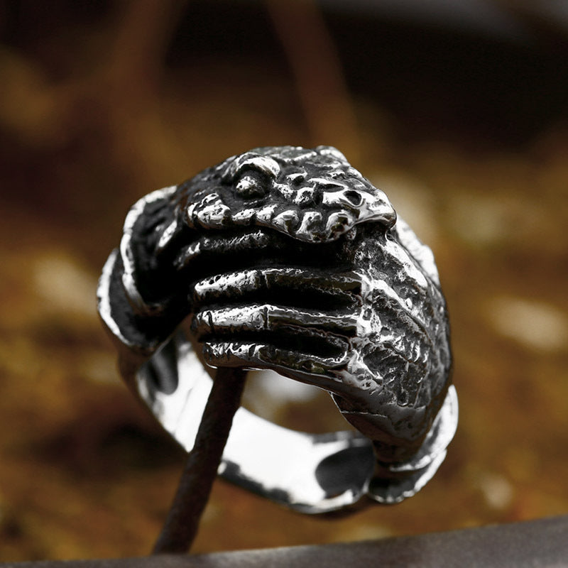 Retro Punk Style Titanium Steel Skull and Bone Ring for Men - Wholesale Fashion Jewelry