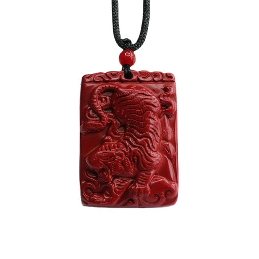 Cinnabar Square Tiger Pendant in Sterling Silver