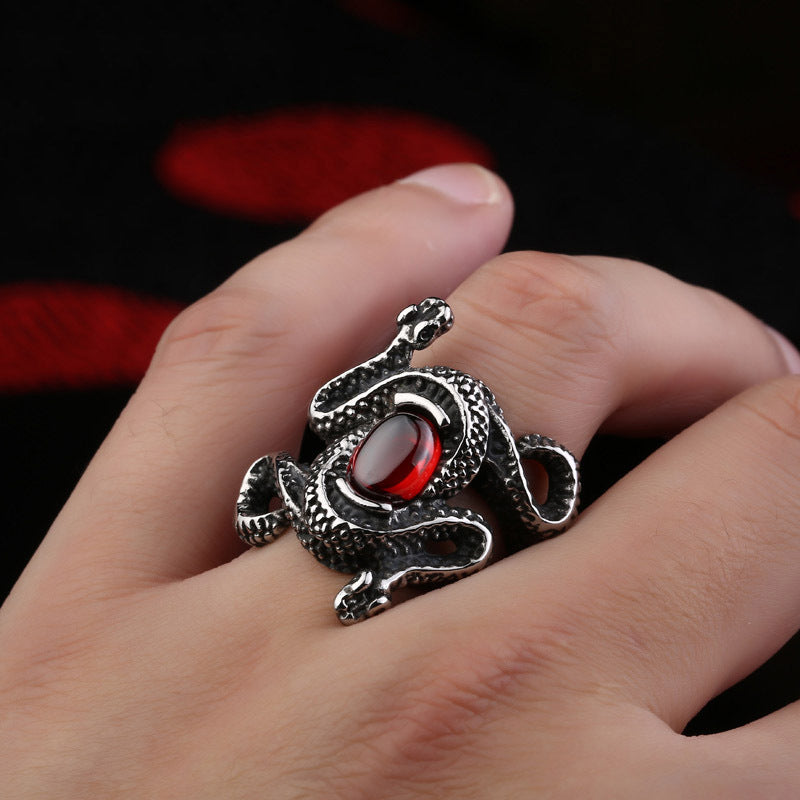 Vintage-Inspired Men's Zircon Snake Ring in Stainless Steel, Inspired by Nature's Predator