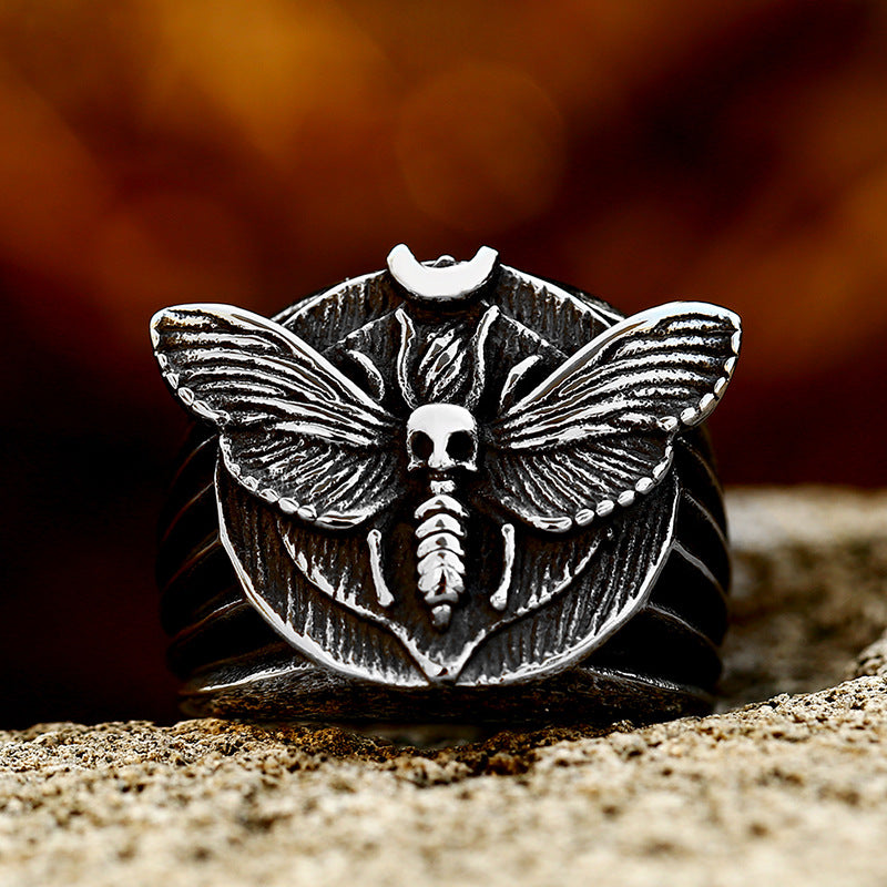 Titanium Steel Retro Skeleton Moth Ring for Men - Cross-Border Stainless Steel Casting