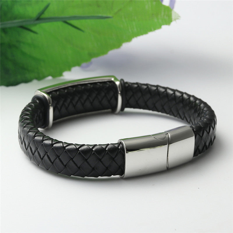 Men's Personalized Punk Titanium Steel Skull Leather Bracelet - Braided Design