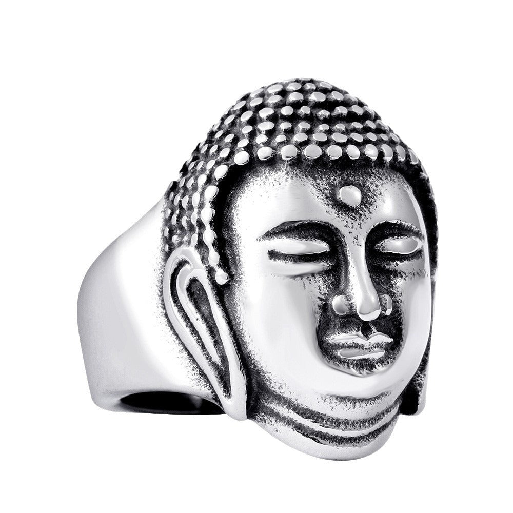 Titanium Steel Sakyamuni Buddha Head Ring for Men - Wholesale Stainless Steel Jewelry